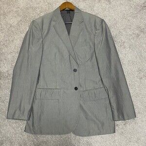 Vintage Express Studio Men’s Blazer Slim Fit Gray Pinstripe 38S Y2K Preppy